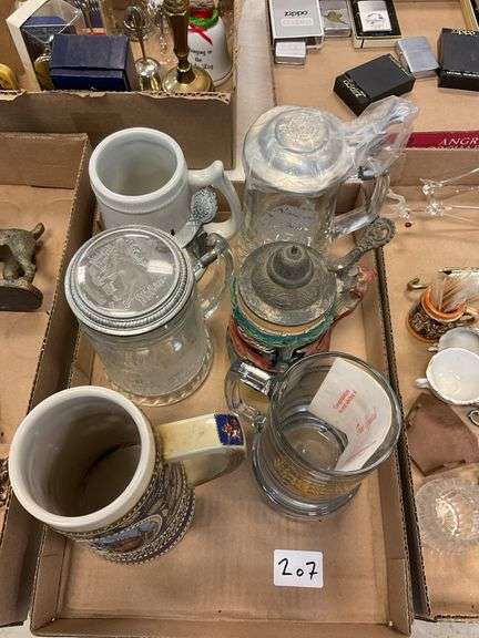 Box of 6 steins to include budweiser