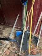 Shovels, garden rake, lawn rake, push broom - Hurley Real Estate & Auctions