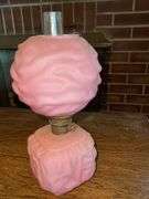 Pink satin glass Drape miniature oil lamp night light