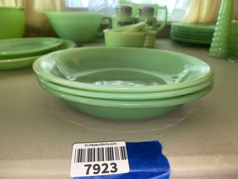Three Fire King jadeite glass bowls