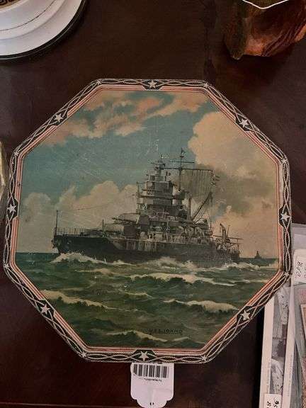 Vintage lithographed battleship tin and related stereoviews and ephemera