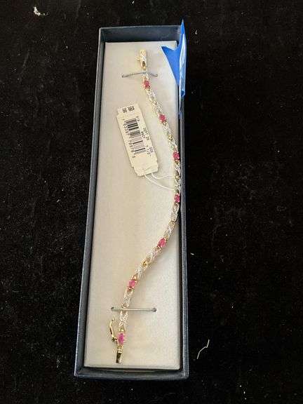 Gold over silver ruby and diamond accent bracelet
