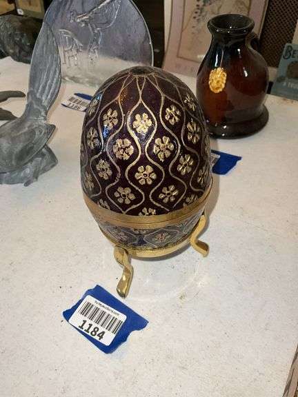 Indian brass egg box on stand