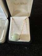 14K gold jade earrings, 10K gold jade pendant