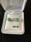 14K gold jade earrings, 10K gold jade pendant