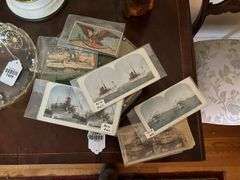 Vintage lithographed battleship tin and related stereoviews and ephemera