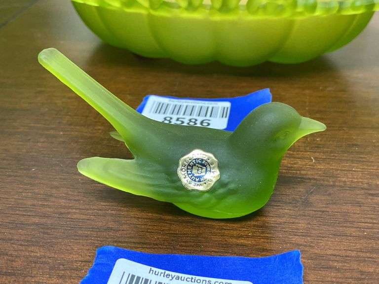 Westmoreland green satin glass bird paperweight