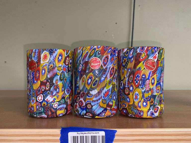 Three Murano glass millefiori art glass tumblers