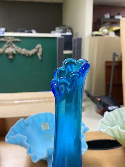 Westmoreland blue swung glass footed vase