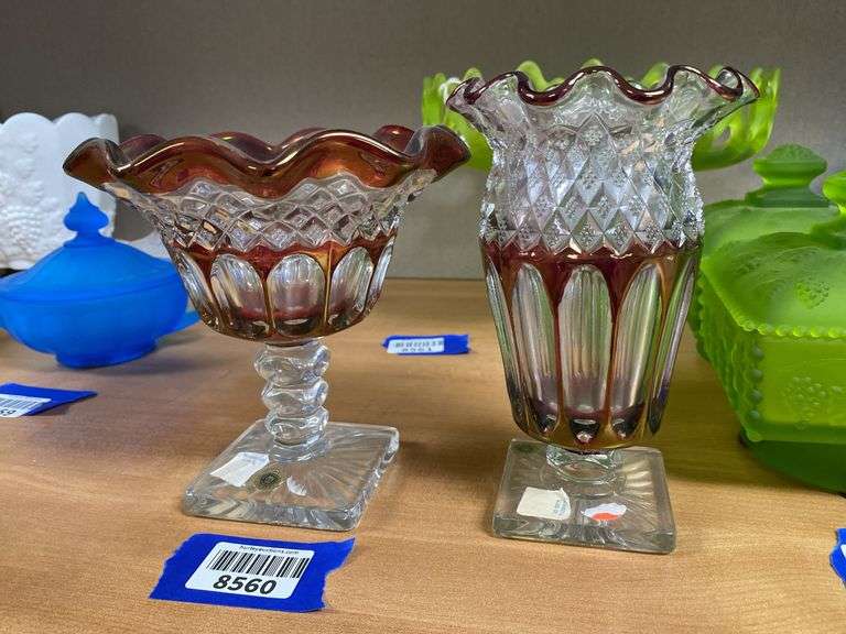 Westmoreland ruby stained glass pedestal dish and vase