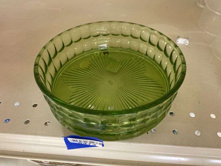 Olive green glass covered candy dish