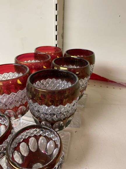 Westmoreland ruby stained glass six goblets and three wines