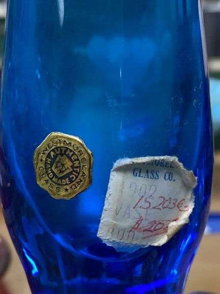 Westmoreland blue swung glass footed vase