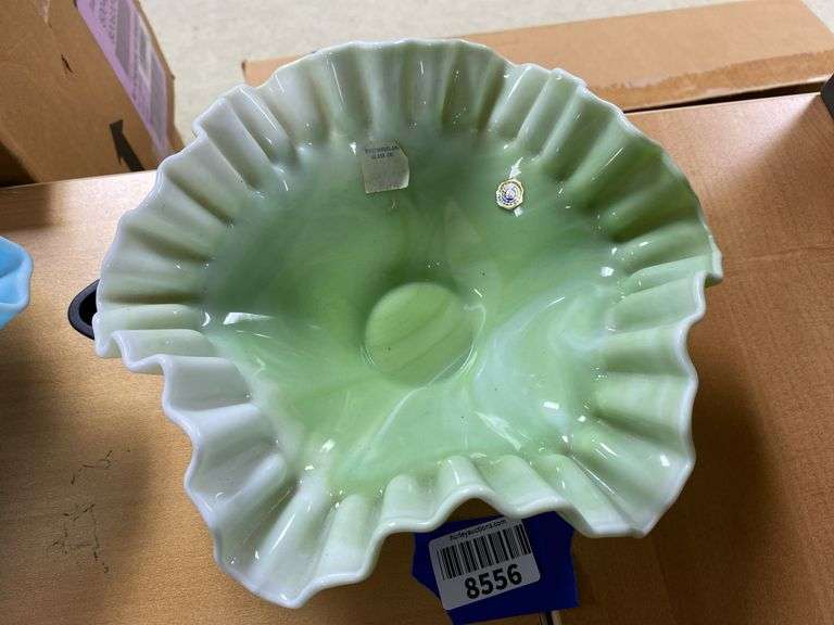 Westmoreland green slag glass bowl and crimped rim