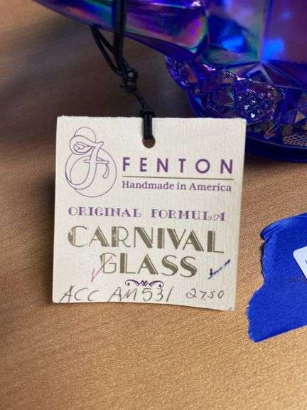 Fenton blue carnival glass creamer w/ hang tag