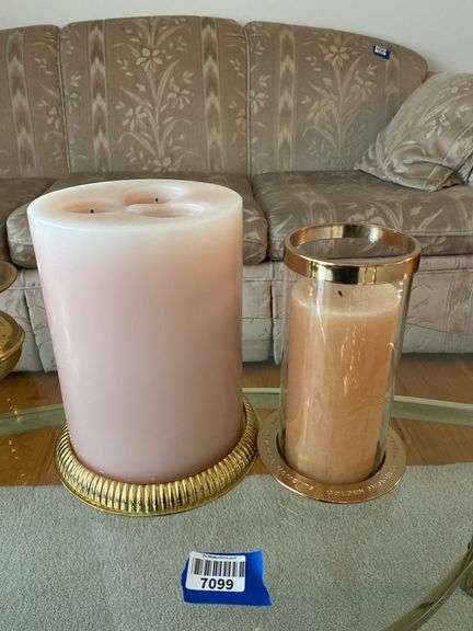 Two large candles w/ holders