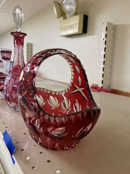Ruby stained crystal glass basket