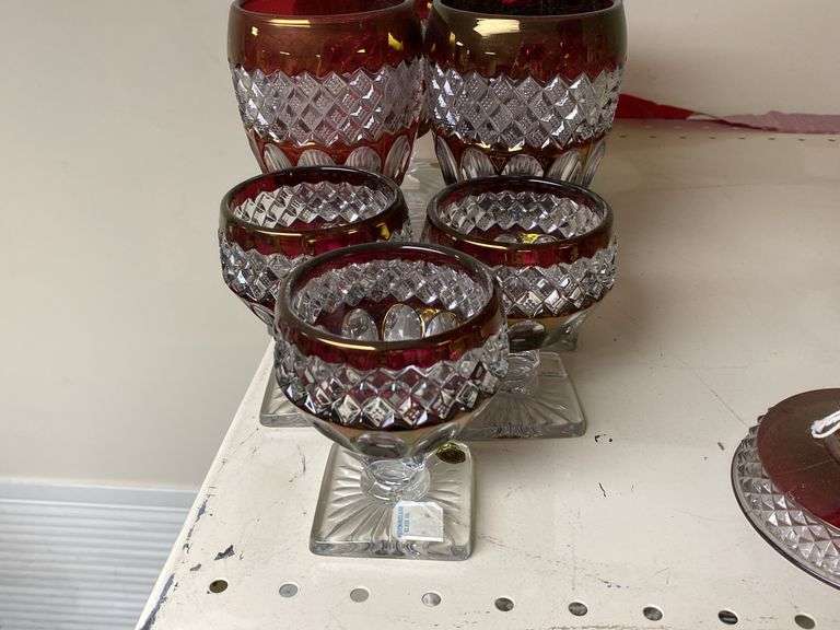 Westmoreland ruby stained glass six goblets and three wines