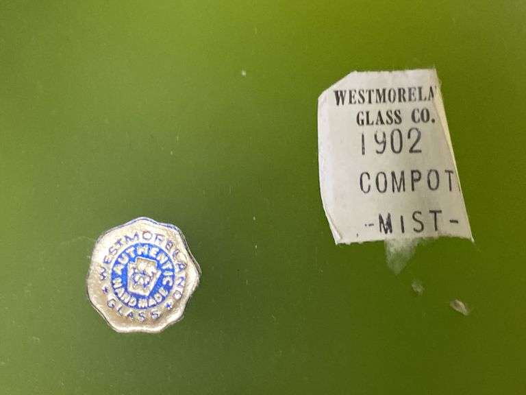 Westmoreland green satin glass covered compote