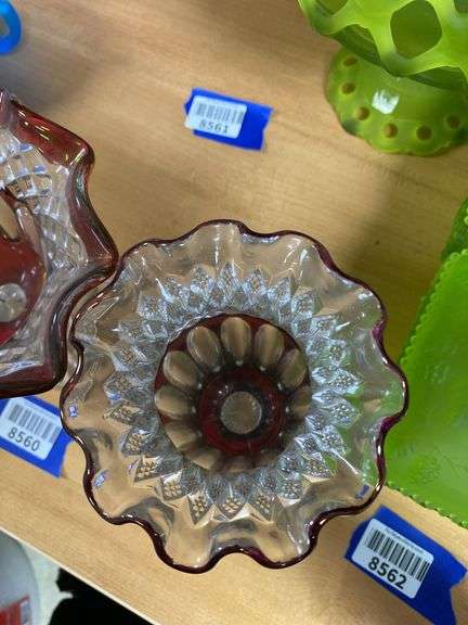 Westmoreland ruby stained glass pedestal dish and vase