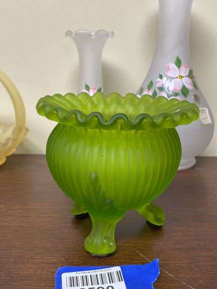 Westmoreland green satin glass footed rose bowl