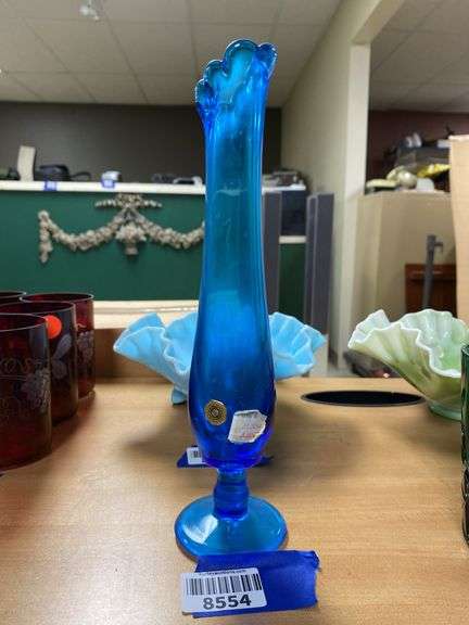 Westmoreland blue swung glass footed vase
