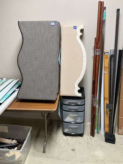 Three window cornices, and plastic drawer unit w/ contents