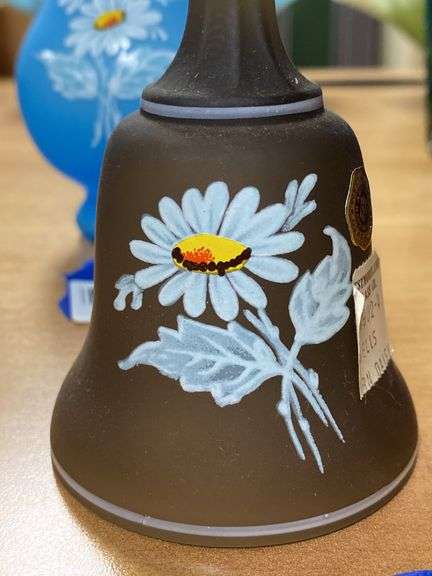 Westmoreland brown satin glass bell w/ handpainted decor
