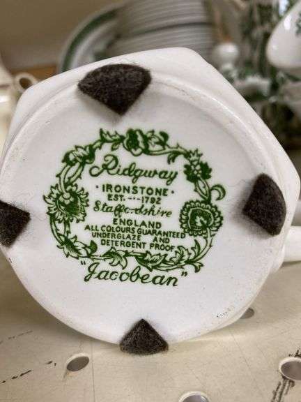 Ridgway Ironstone Jacobean pattern green dinnerware