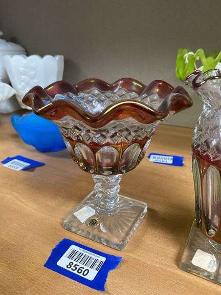 Westmoreland ruby stained glass pedestal dish and vase