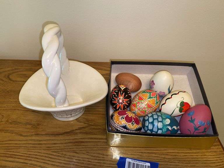 Ceramic Basket, hand painted eggs