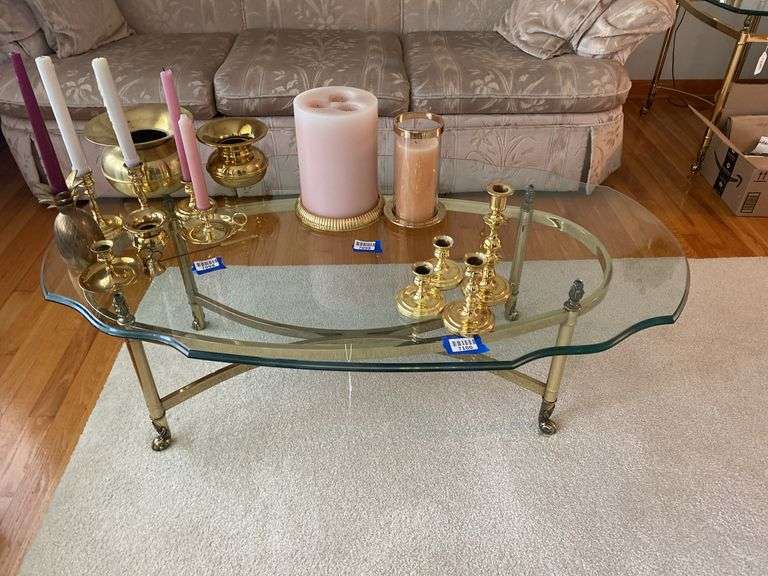 Brass/Glass coffee table, no contents 27x45.5x16