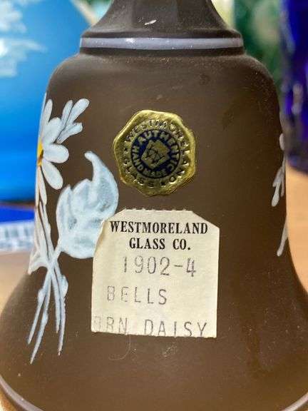 Westmoreland brown satin glass bell w/ handpainted decor