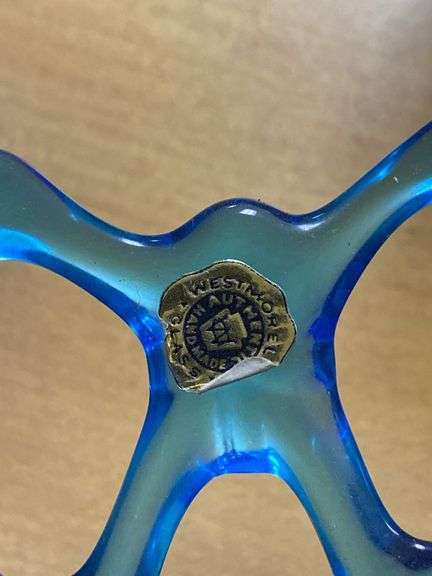 Westmoreland blue glass bowl w/ flared open work edge