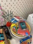 Misc lot - canning jars, mouse trap, ant killing system, fly catchers, hand tools & more