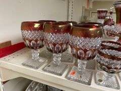 Westmoreland ruby stained glass six goblets and three wines