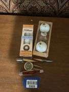 Golf balls in original box - Washington Redskins Logo & It’s A Boy, pocket knife, golf divot tool, pen