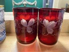 Set of six Egermann ruby to clear engraved glass tumblers