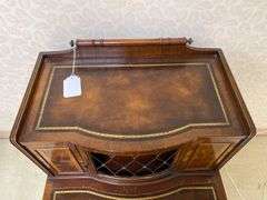 Mahogany step back end stand w/ inset tooled leather top panels 21x29x27.5, by the piece, take 2