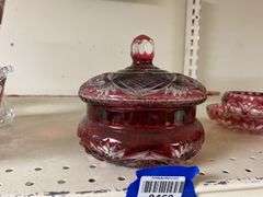 Ruby stained glass covered dish