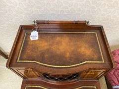 Mahogany step back end stand w/ inset tooled leather top panels 21x29x27.5, by the piece, take 2