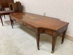 Mahogany coffee table w/ inset tooled leather top panel, comes w/ protective glass top 60x22x15.5