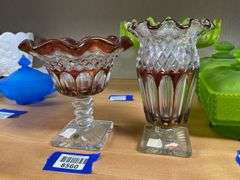 Westmoreland ruby stained glass pedestal dish and vase