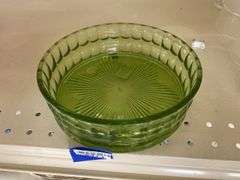 Olive green glass covered candy dish