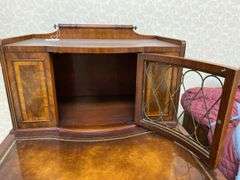 Mahogany step back end stand w/ inset tooled leather top panels 21x29x27.5, by the piece, take 2