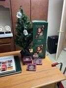 Two Howard Miller limited edition Santa figures in boxes, Baldwin brass Christmas ornaments, faux tree