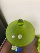 Westmoreland green satin glass covered compote