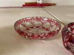Nachtmann ruby stained crystal footed bowl and two ashtrays