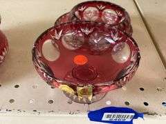 Nachtmann ruby stained crystal footed bowl and two ashtrays