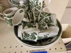 Ridgway Ironstone Jacobean pattern green dinnerware